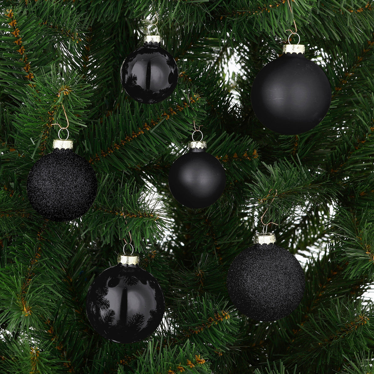 Mica Decorations kerstballen set glas zwart 42 stuks - d7cm - maximondo