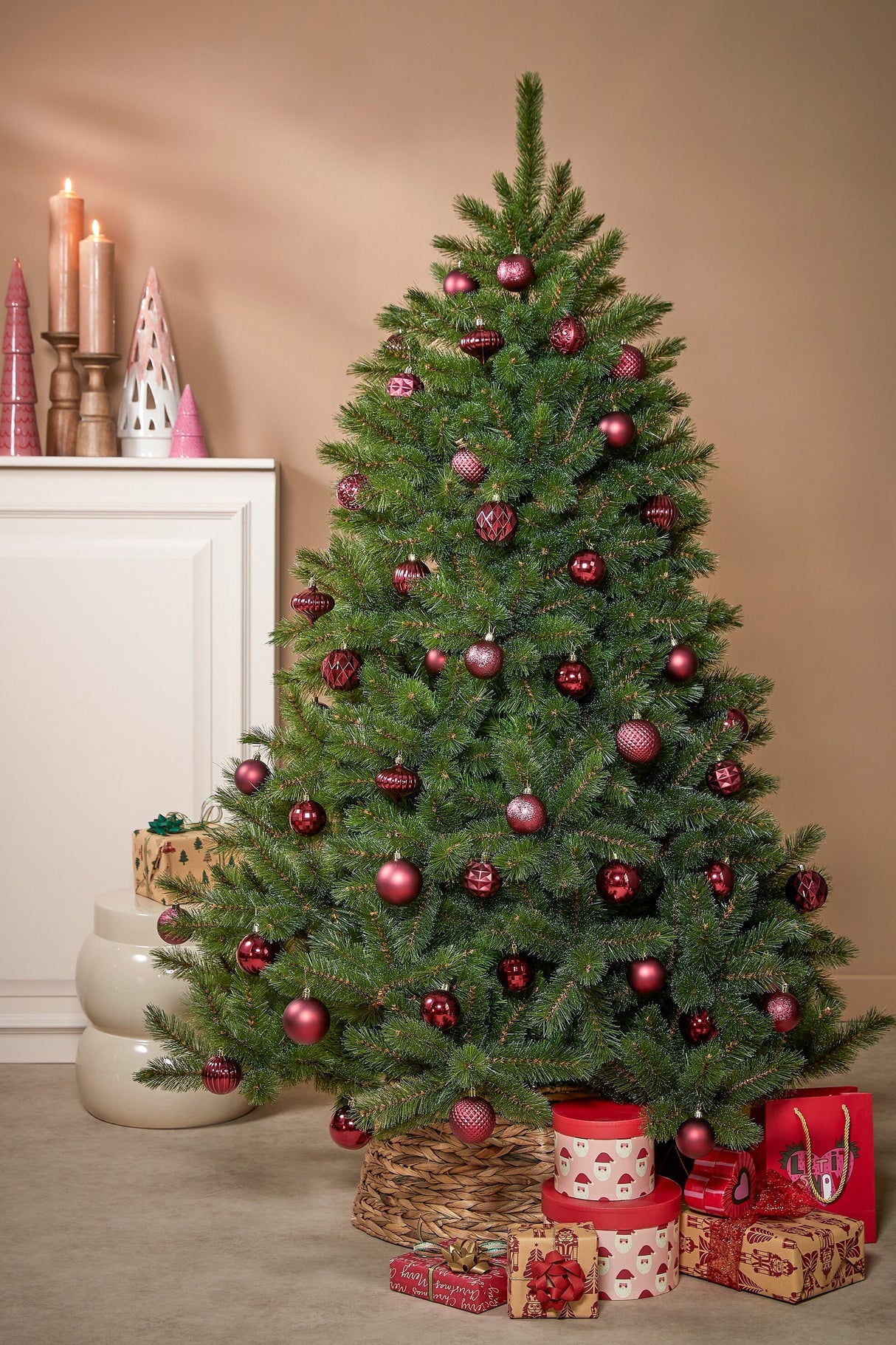 Mica Decorations Boom decoratie onbreekbaar d.rood 60 stuks - d7cm - maximondo