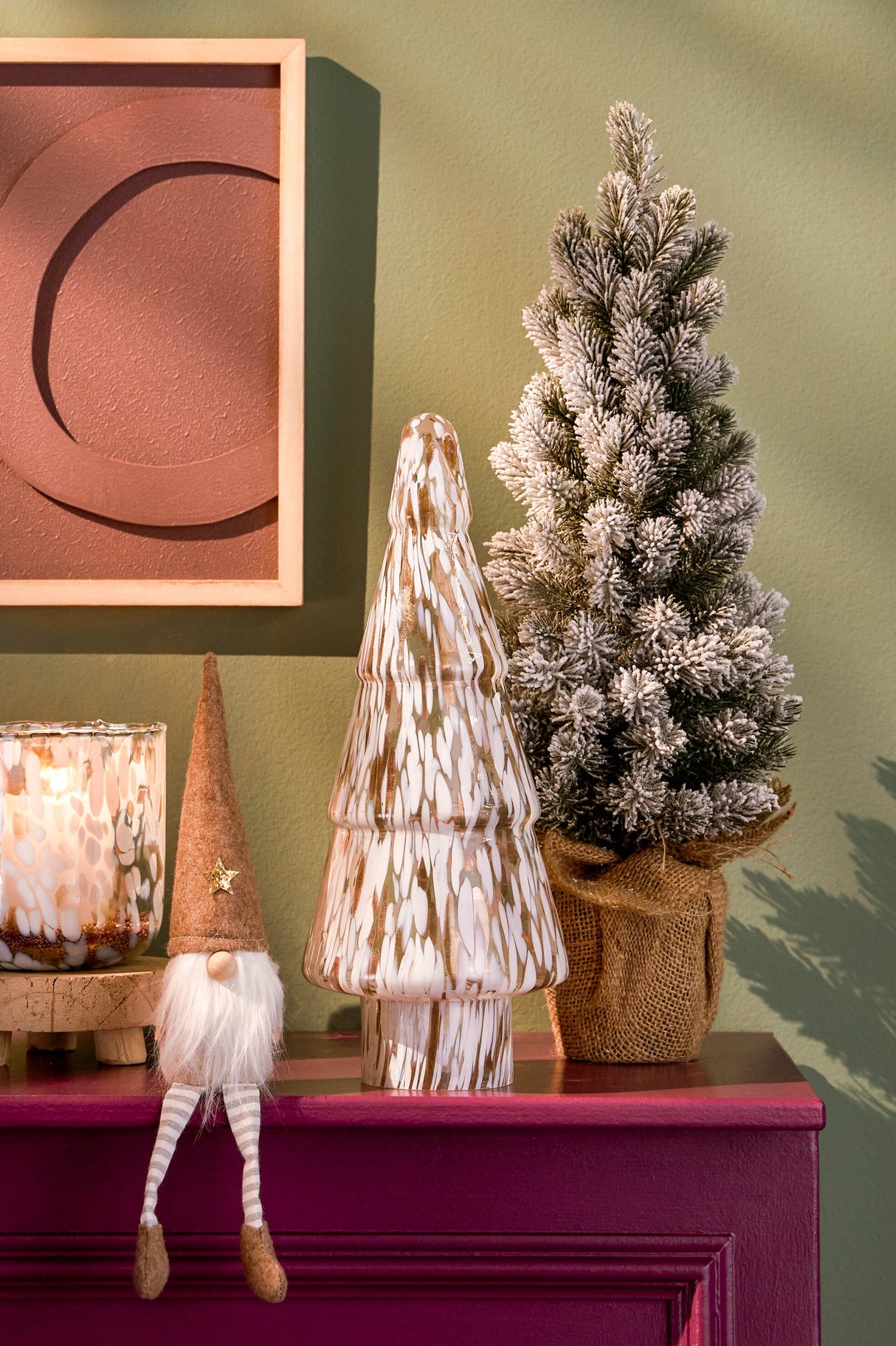 House of Seasons Kerstboom met burlap groen frosted TIPS 105 - h60xd30cm - maximondo