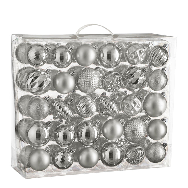 House of Seasons Boom decoratie onbreekbaar zilver 60 stuks - d7cm - maximondo
