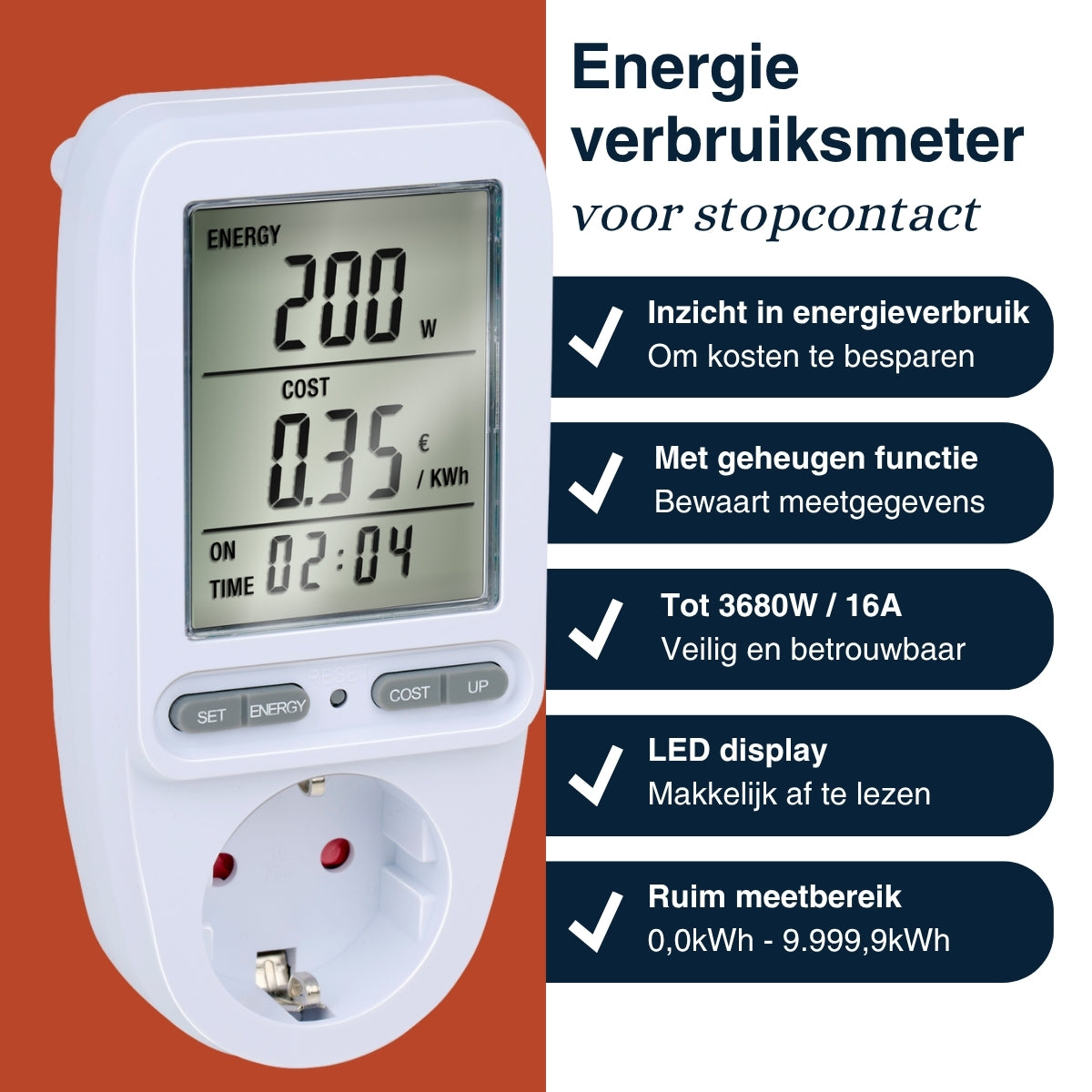Grundig Energie Verbruiksmeter - KwH Meter voor Stopcontact - maximondo