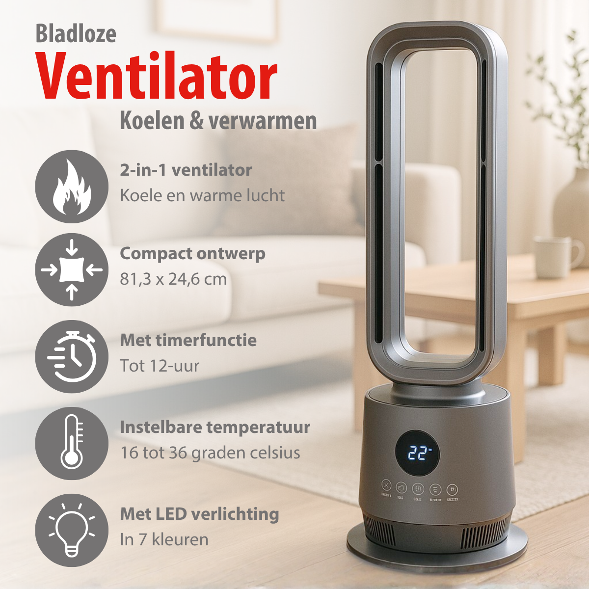 alpina 2-in-1 Bladloze Kachel en Ventilator 2000W