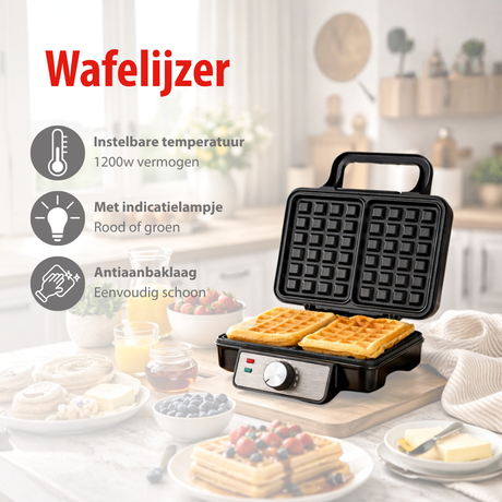 alpina Belgische Wafelmaker 1200W met Temperatuurregeling - maximondo