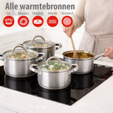 alpina Inductie Pannenset 4‑delig RVS met Glazen Deksel - maximondo