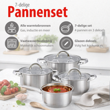 alpina Inductie Pannenset 4‑delig RVS met Glazen Deksel - maximondo