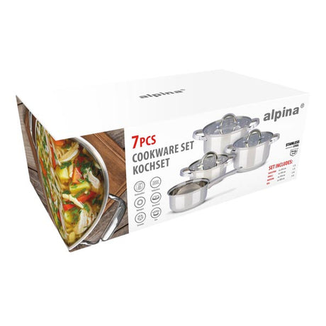 alpina Inductie Pannenset 4‑delig RVS met Glazen Deksel - maximondo