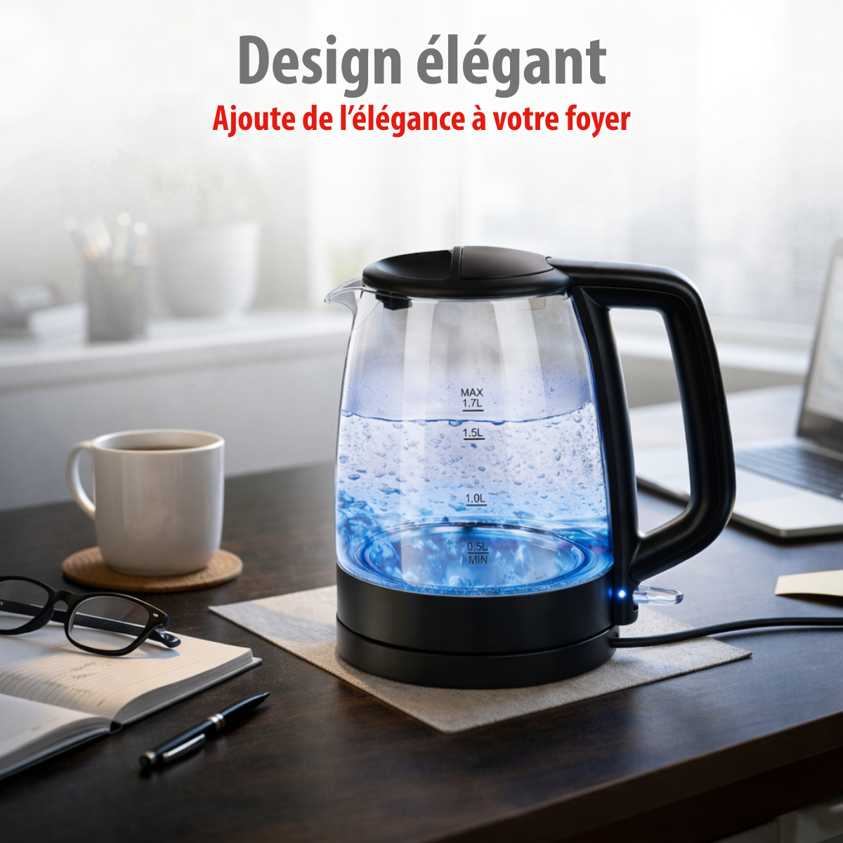 alpina Waterkoker 1,7 Liter - Waterkoker Glas 1850-2200W - maximondo