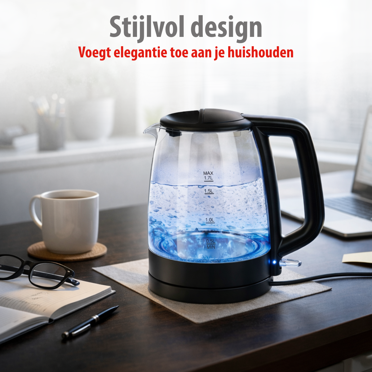 alpina Waterkoker 1,7 Liter - Waterkoker Glas 1850-2200W - maximondo