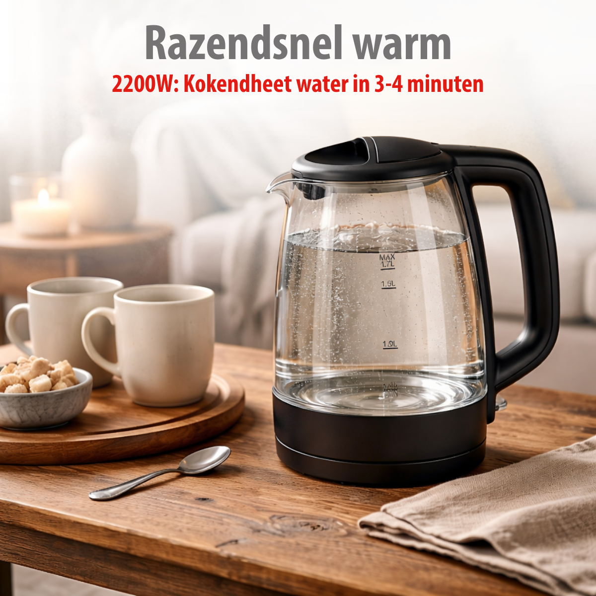 alpina Waterkoker 1,7 Liter - Waterkoker Glas 1850-2200W - maximondo