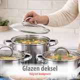 alpina Inductie Pannenset 4‑delig RVS met Glazen Deksel - maximondo