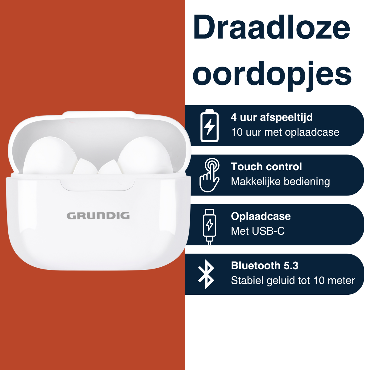 Grundig Draadloze Oordopjes - Oortjes Draadloos Bluetooth - maximondo