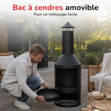 BBQ Collection buitenhaard met schoorsteen en houtopslag 134x44,5cm staal zwart - maximondo