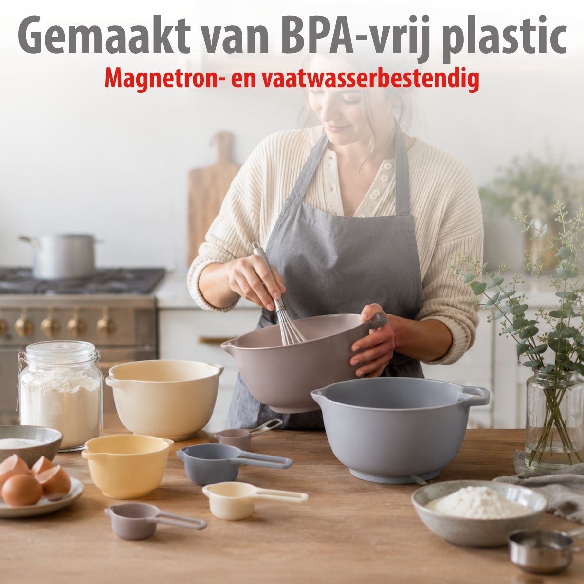 alpina Beslagkom Set 8-Delig met Maatlepels - Mengkommen Set