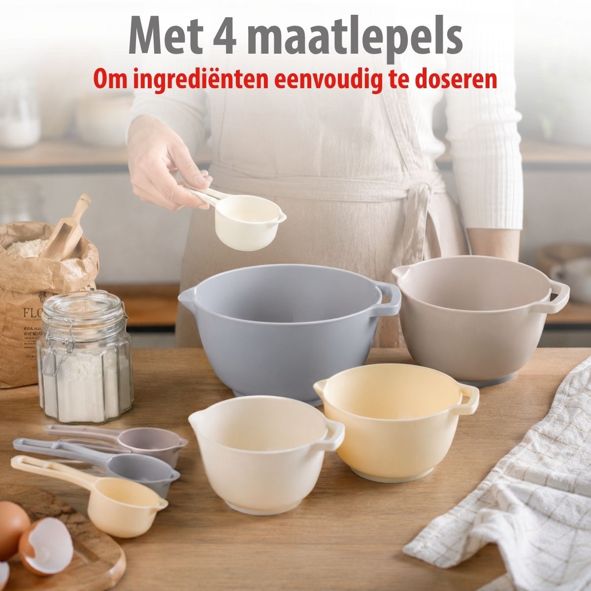 alpina Beslagkom Set 8-Delig met Maatlepels - Mengkommen Set