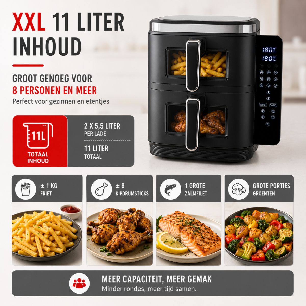 alpina Airfryer XXL - Heteluchtfriteuse 11L - 8 Personen