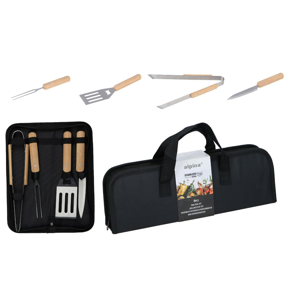 alpina BBQ Gereedschapsset - 4-Delige set met Opbergtas - maximondo