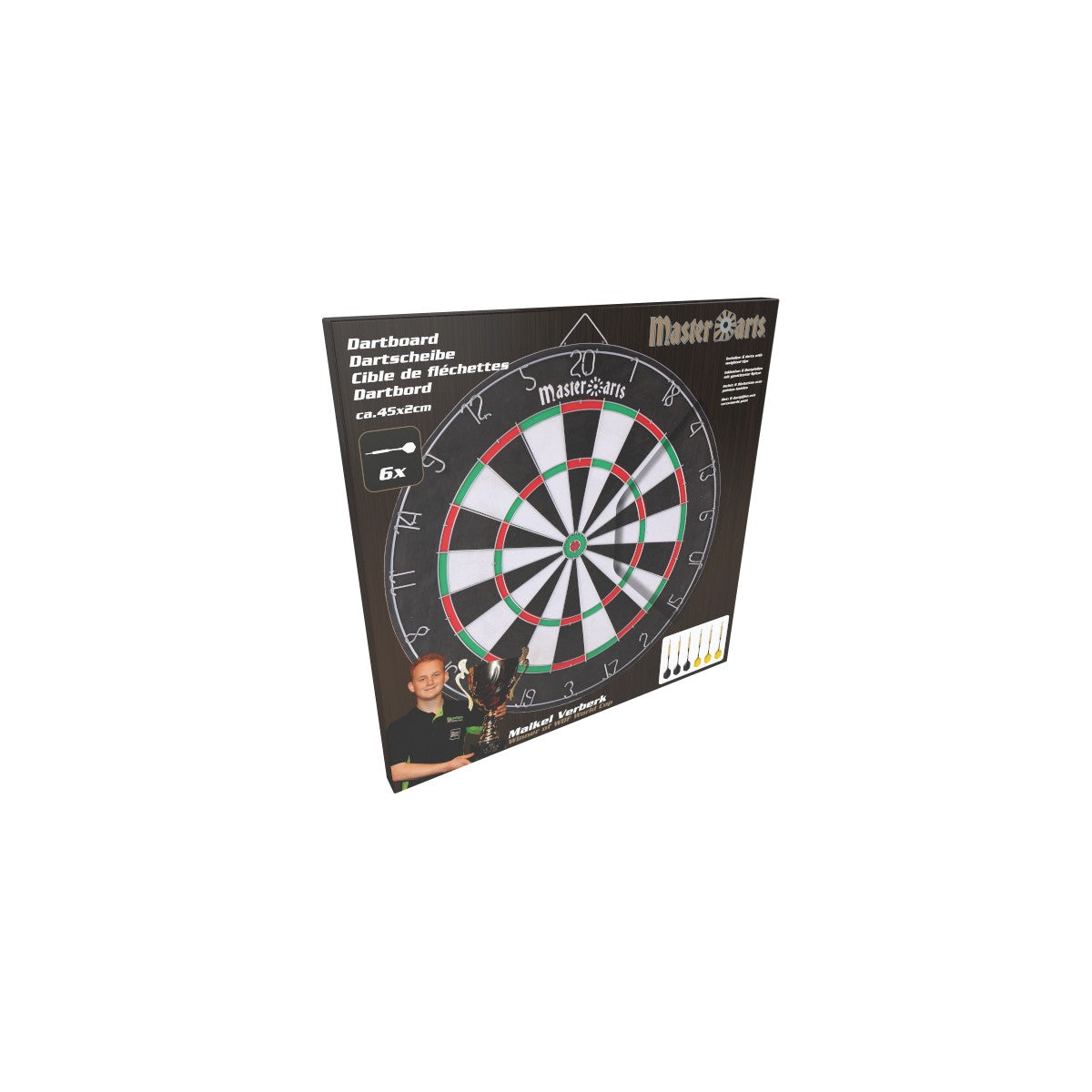 MasterArts Dartbord Set – Dartbord 45 cm – met 6 Dartpijlen - maximondo
