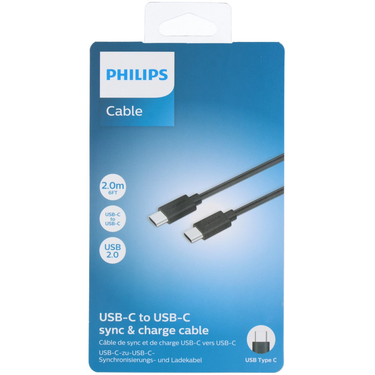 Philips USBC naar USB-C Kabel, 2 m, Zwart - maximondo
