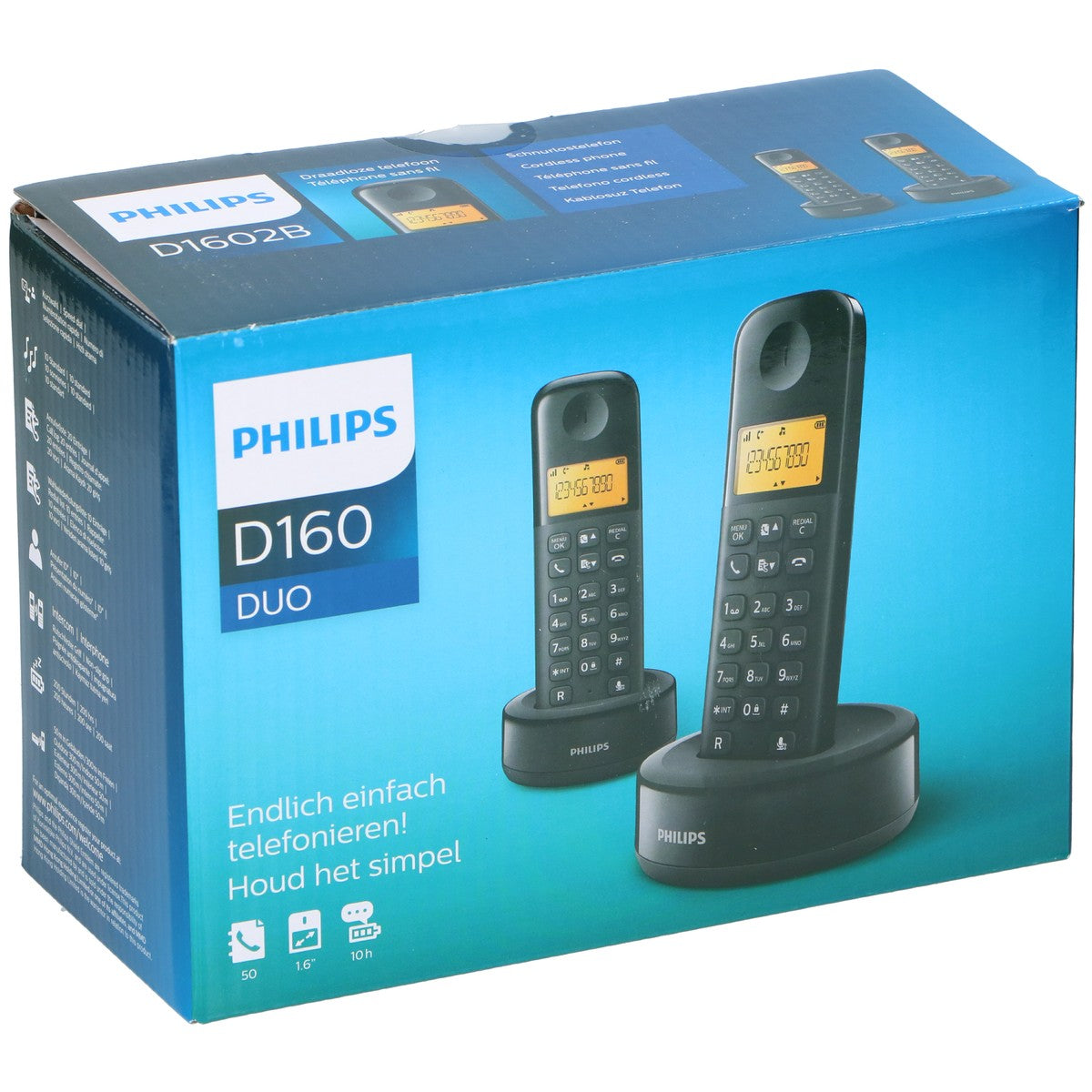 Philips D160 Huistelefoon 2 Handsets – Vaste Telefoon - maximondo