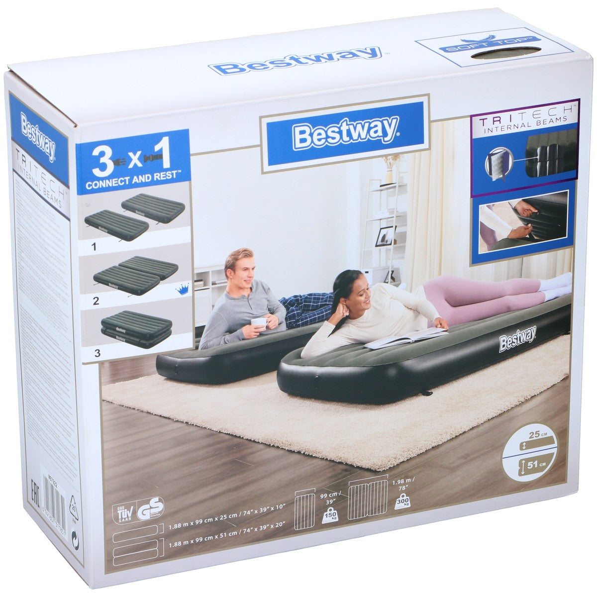Bestway 3in-1 Luchtbed Connect Zwart 188x99cm - maximondo