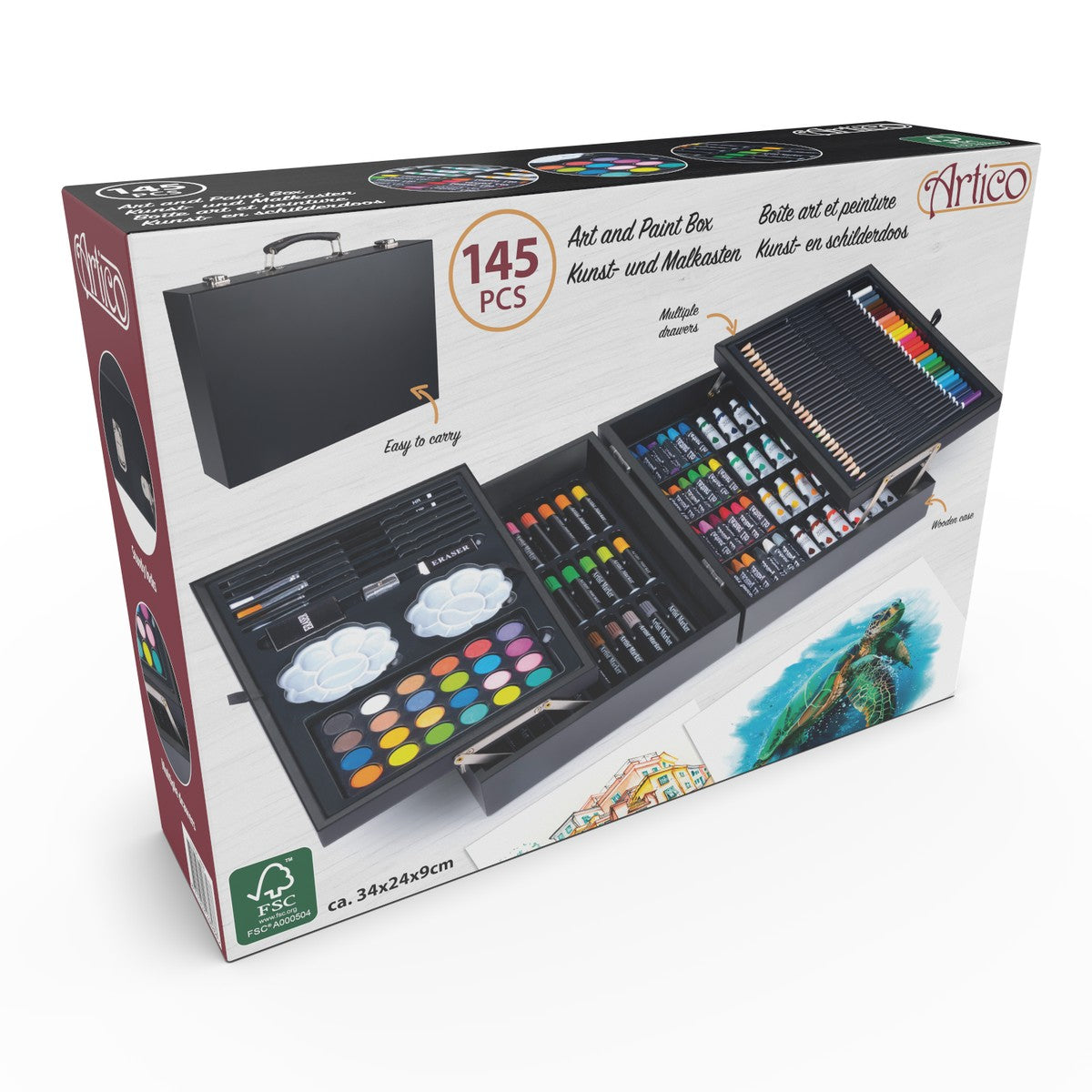 Artico 145Delige Tekendoos in Houten Koffer - maximondo