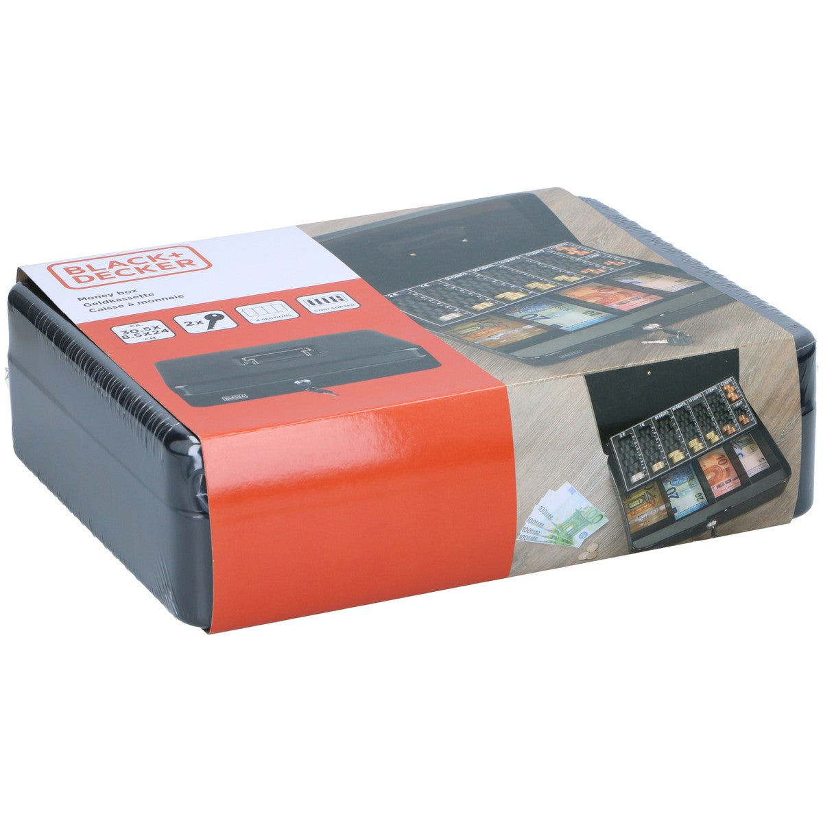 BLACK+DECKER geldkist met muntsorteerder en sleutel 30,5cm - maximondo