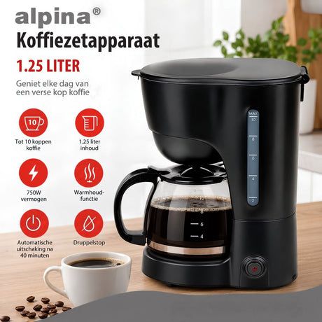 alpina Koffiezetapparaat 1,25L - Drip - Warmhoudfunctie