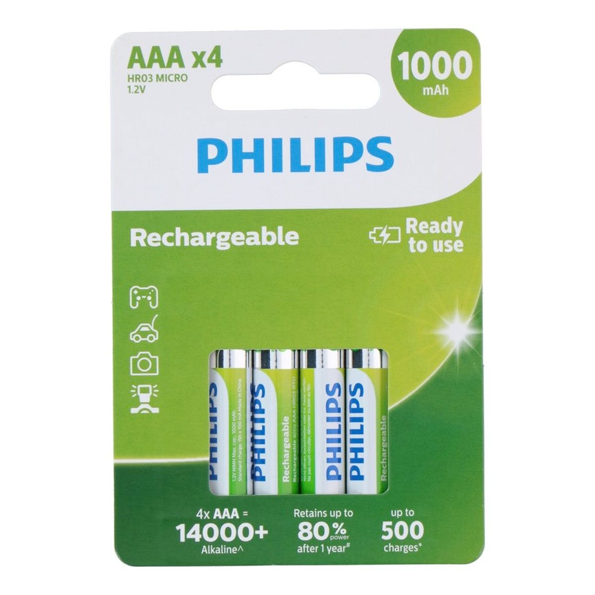 Philips 4 Stuks AAA-Batterijen HR03 - Oplaadbaar