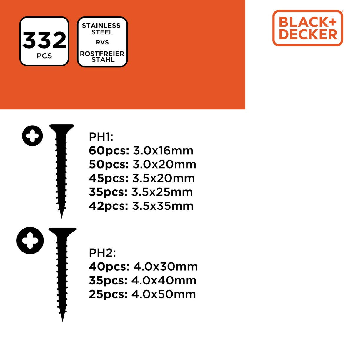 BLACK+DECKER Schroeven, 332 Delig