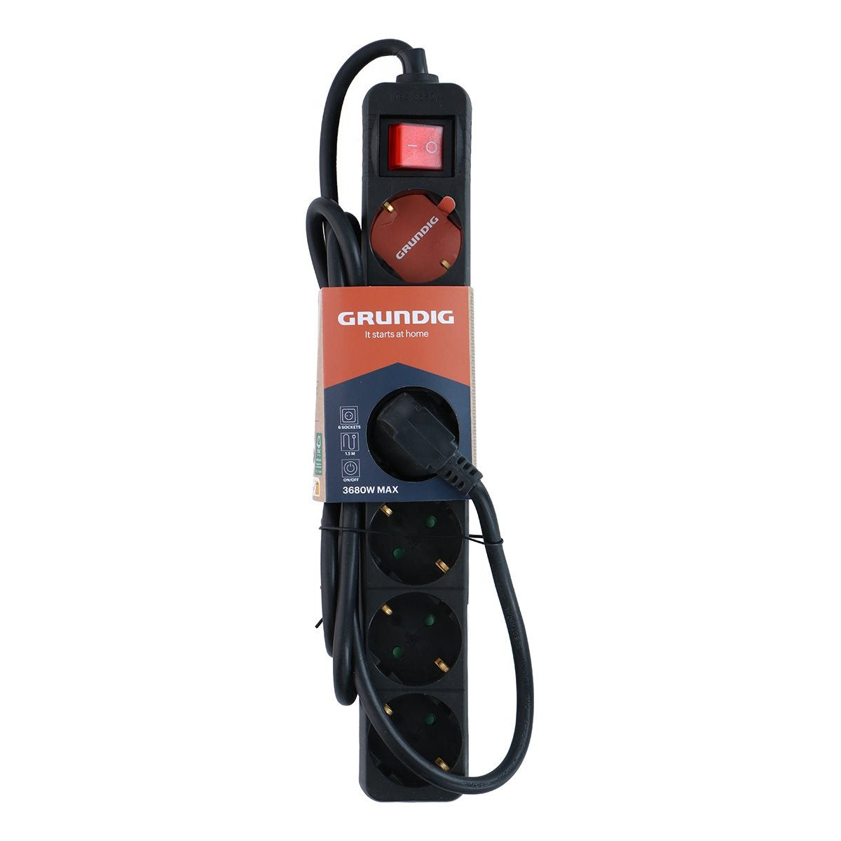 Grundig 6Voudig Stekkerdoos Zwart