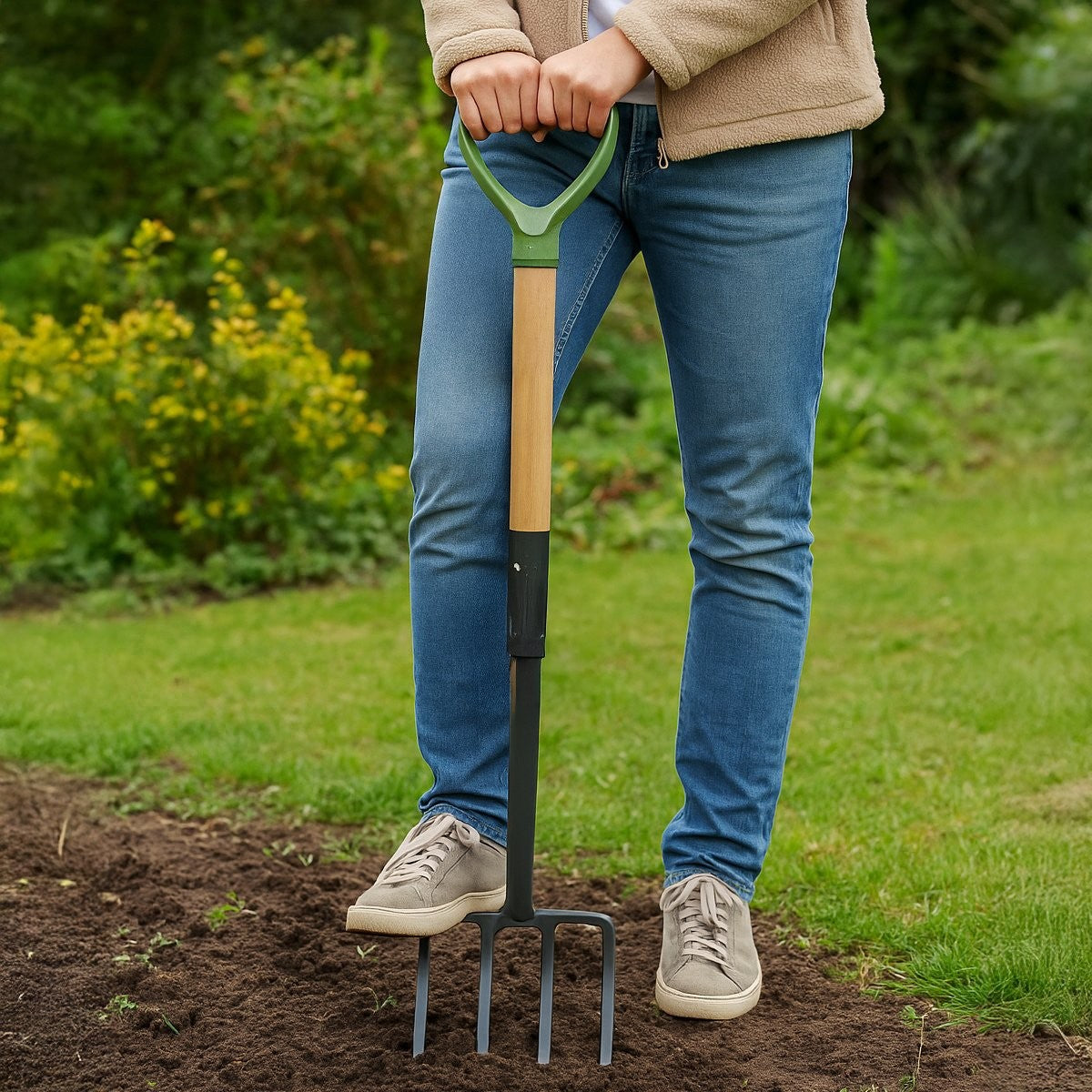 Kinzo Spitvork 4 Tanden met Houten Steel