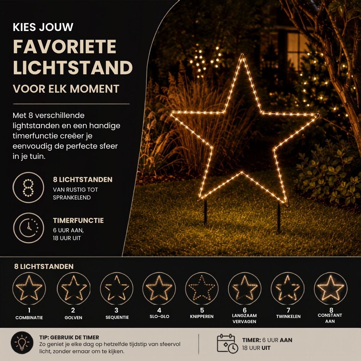 Luca Lighting Garden d light neon tuinsteker ster  IP44 timer
