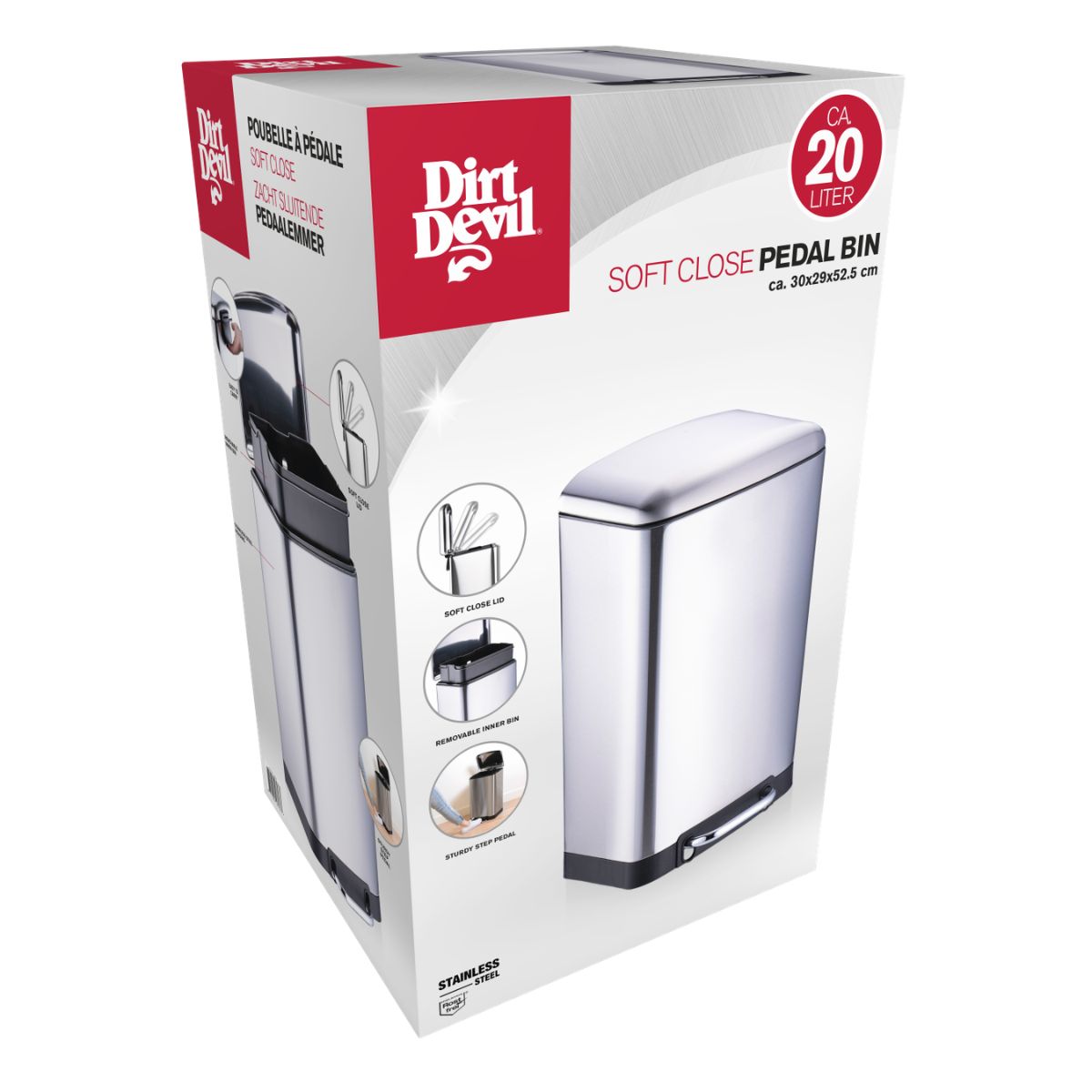 Dirt Devil Pedaalemmer 20L Soft-Close RVS Prullenbak