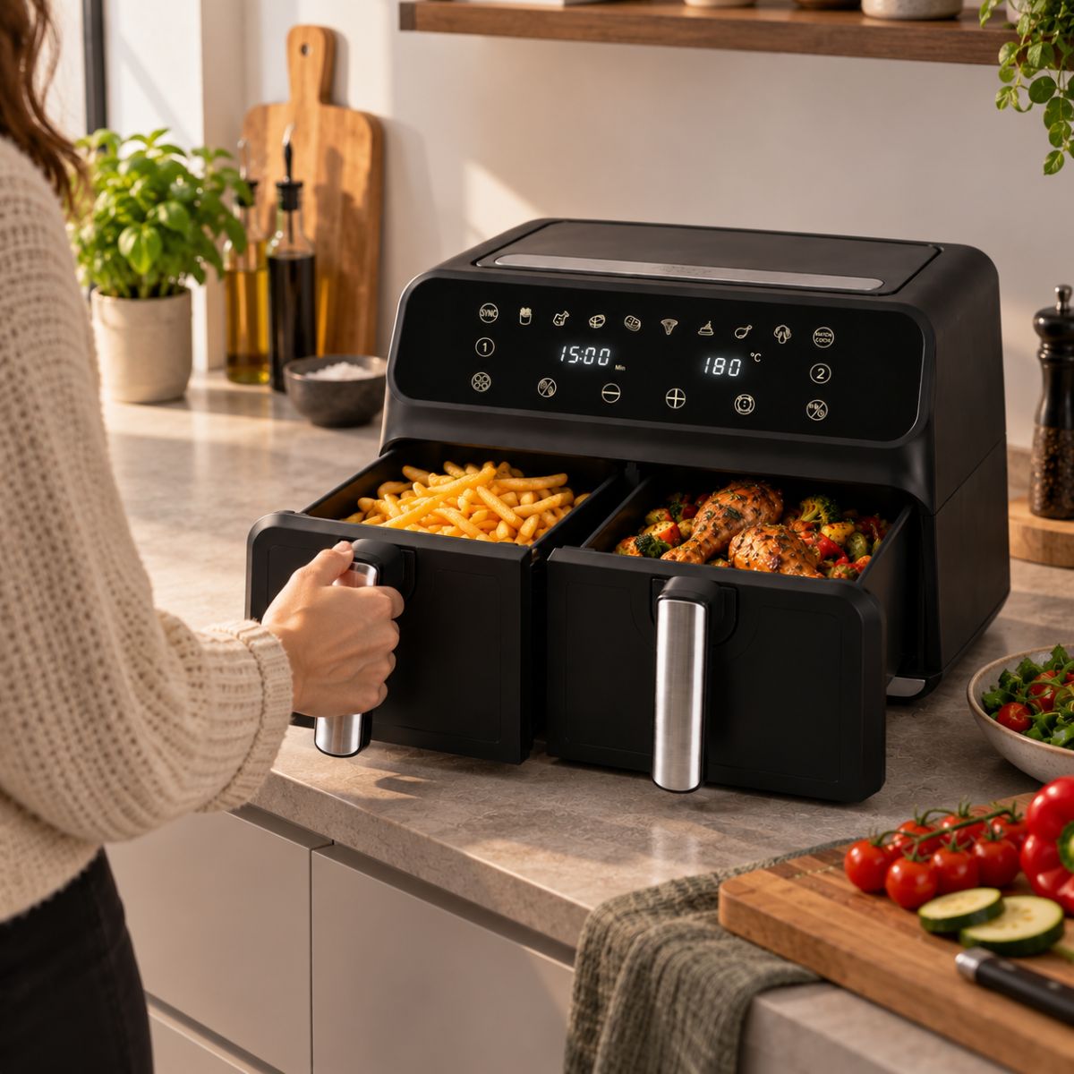 alpina Dubbele Airfryer XXL 8L Heteluchtfriteuse