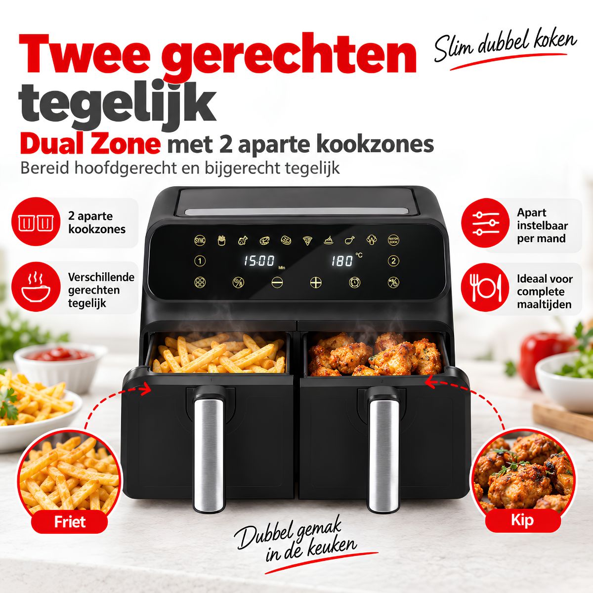 alpina Dubbele Airfryer XXL 8L Heteluchtfriteuse