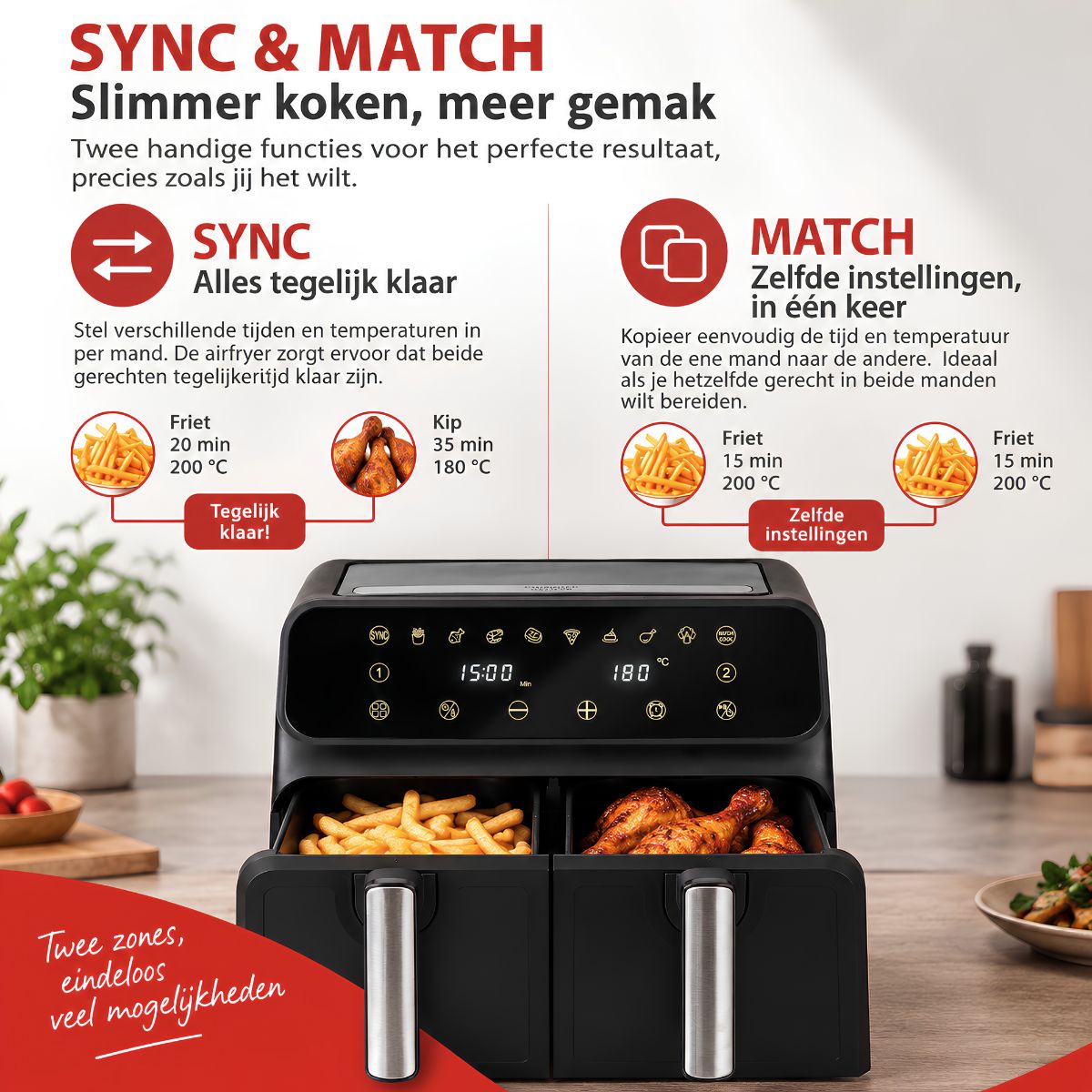 alpina Dubbele Airfryer XXL 8L Heteluchtfriteuse