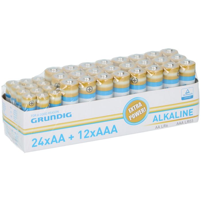 overschot kubiek Mauve Grundig - Multi-pak - Alkaline Batterijen - 36 stuks - 24 AA + 12 AAA